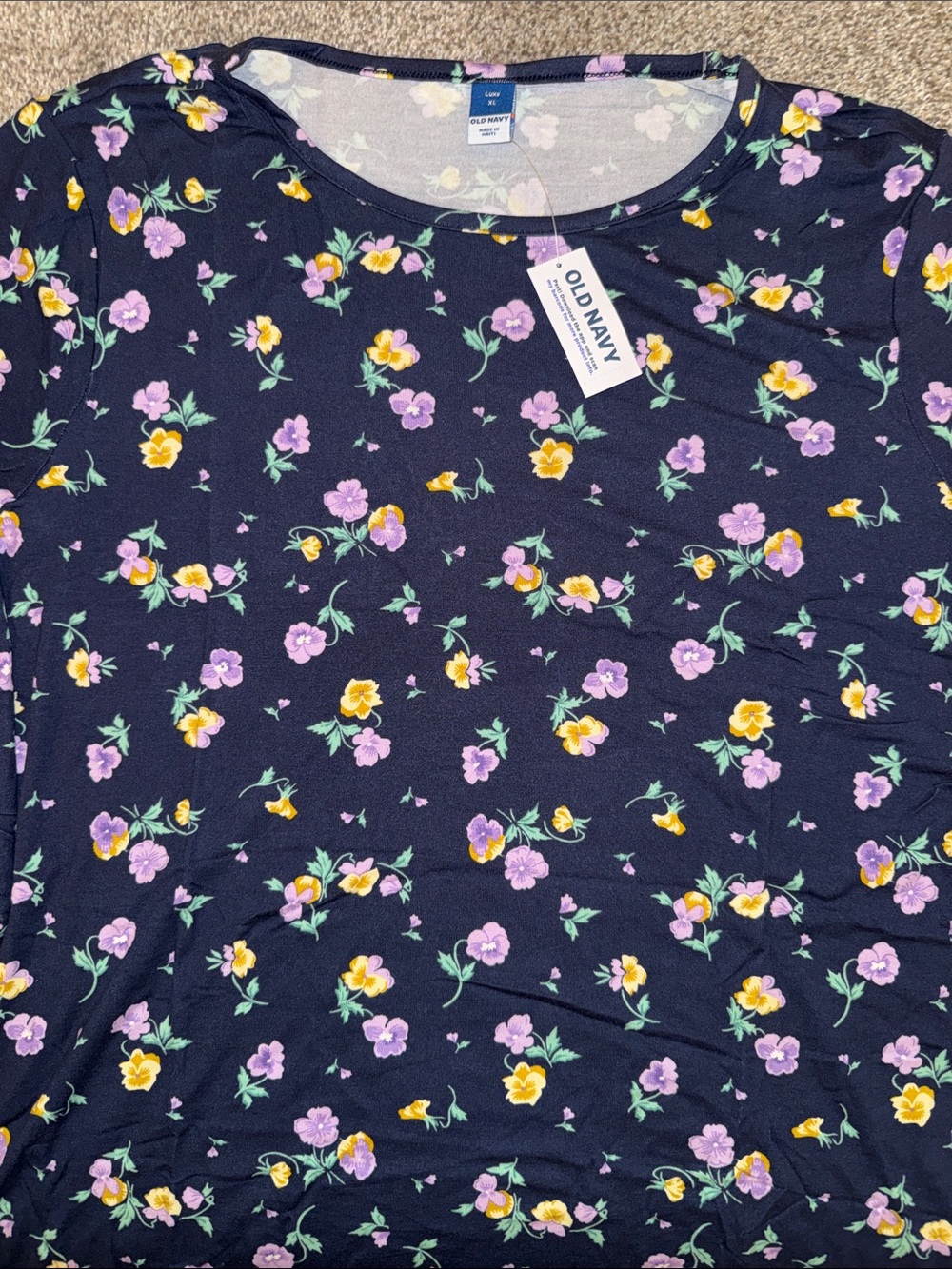 Old Navy Luxe crew neck Navy Floral Tee - Purple & Yellow